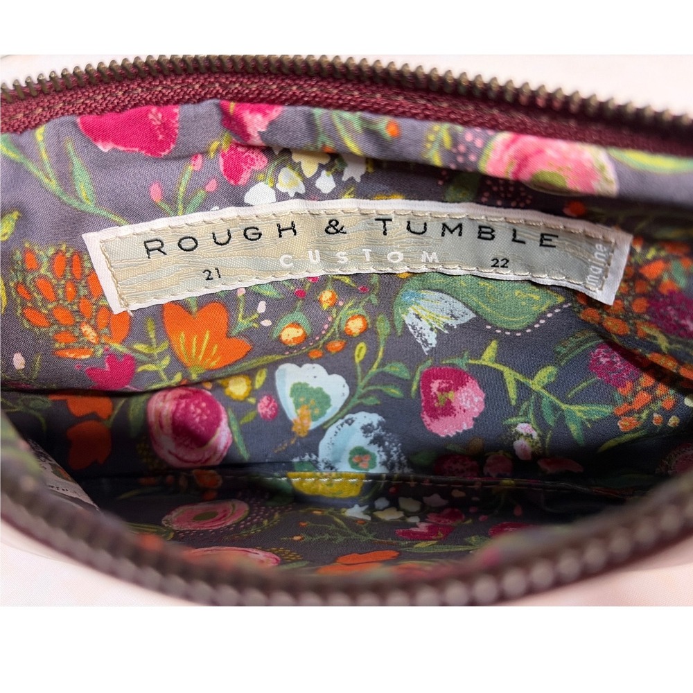 Rough & Tumble Custom Leather Wristlet Clutch Burgundy Floral Lined Maine Made - Picture 2 of 4